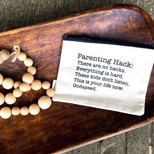 NWT Graphic Canvas Zipper Pouch | “Parenting Hack”